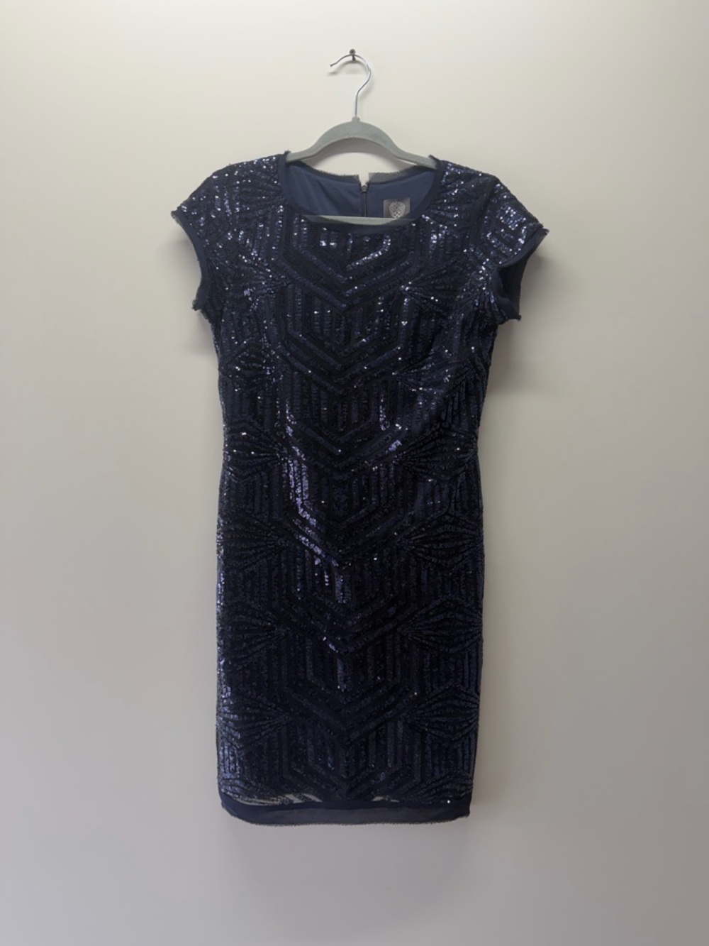 Vince Camuto Navy Sequin Cap-Sleeve Sheath Dress